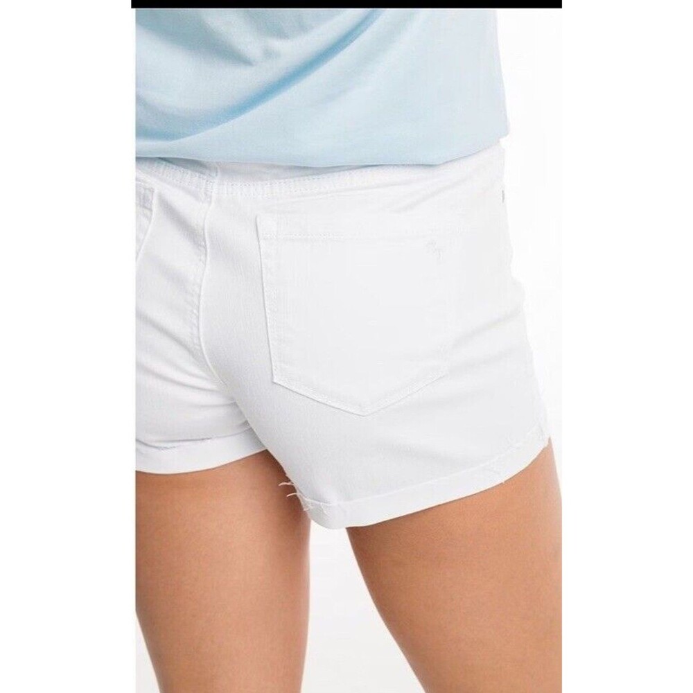 High Waisted Distressed White Denim Short,Strech, - Picture 3 of 4